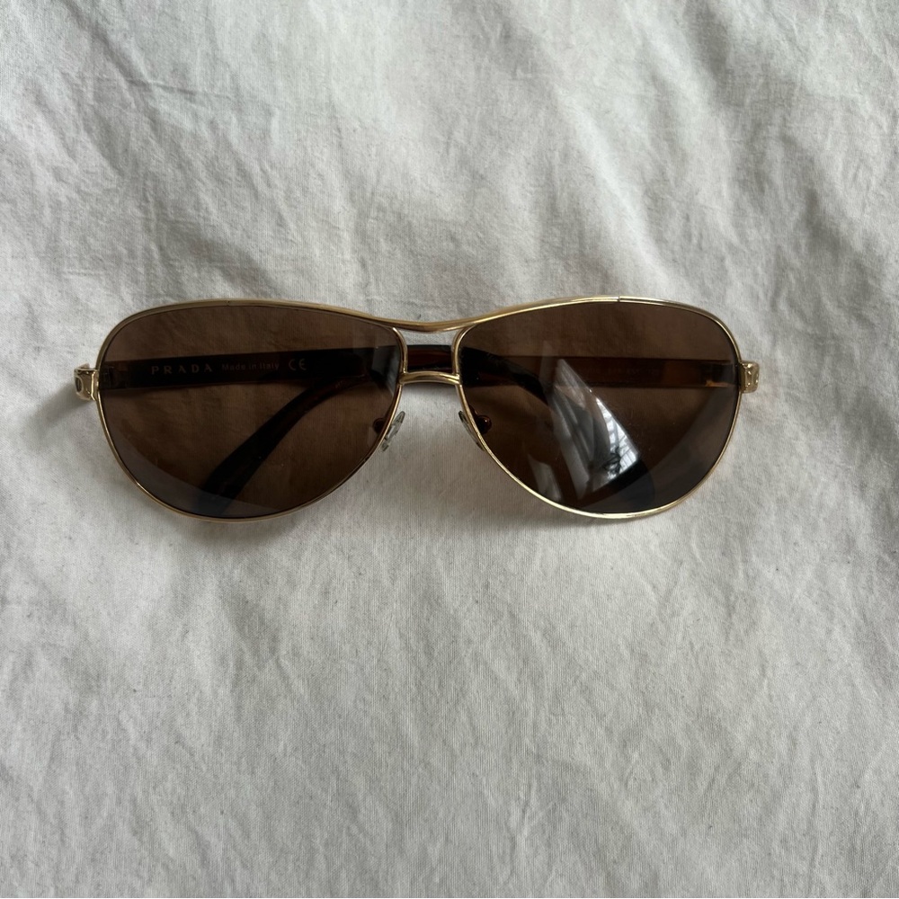 Prada Gold and Brown Aviator Sunglasses